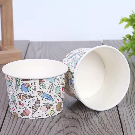 Disposable ice cream paper bowl customized logo yogurt cup ice cream dessert paper bowl printing paper cover ice cream cup