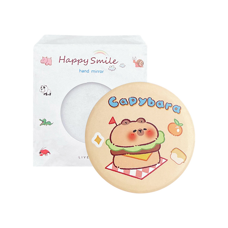 Kapibala Mirror Cute Portable Small Round Mirror Tinplate Portable Mirror Cartoon Single-sided Mirror Student Small Gift