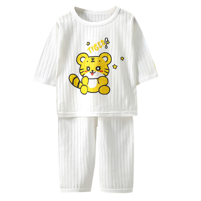 Children's Air-conditioning Suit Cotton Baby's Seven-sleeve Pajamas for Boys and Girls Summer Home Clothes Thin Breathable Children's Clothing
