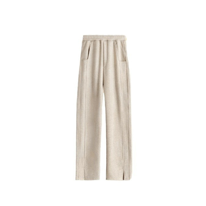 Herringbone fleece-lined Wide Leg Pants Women's Autumn and Winter 2025 New Casual Split Pants Straight Slimming Narrow Banana Pants