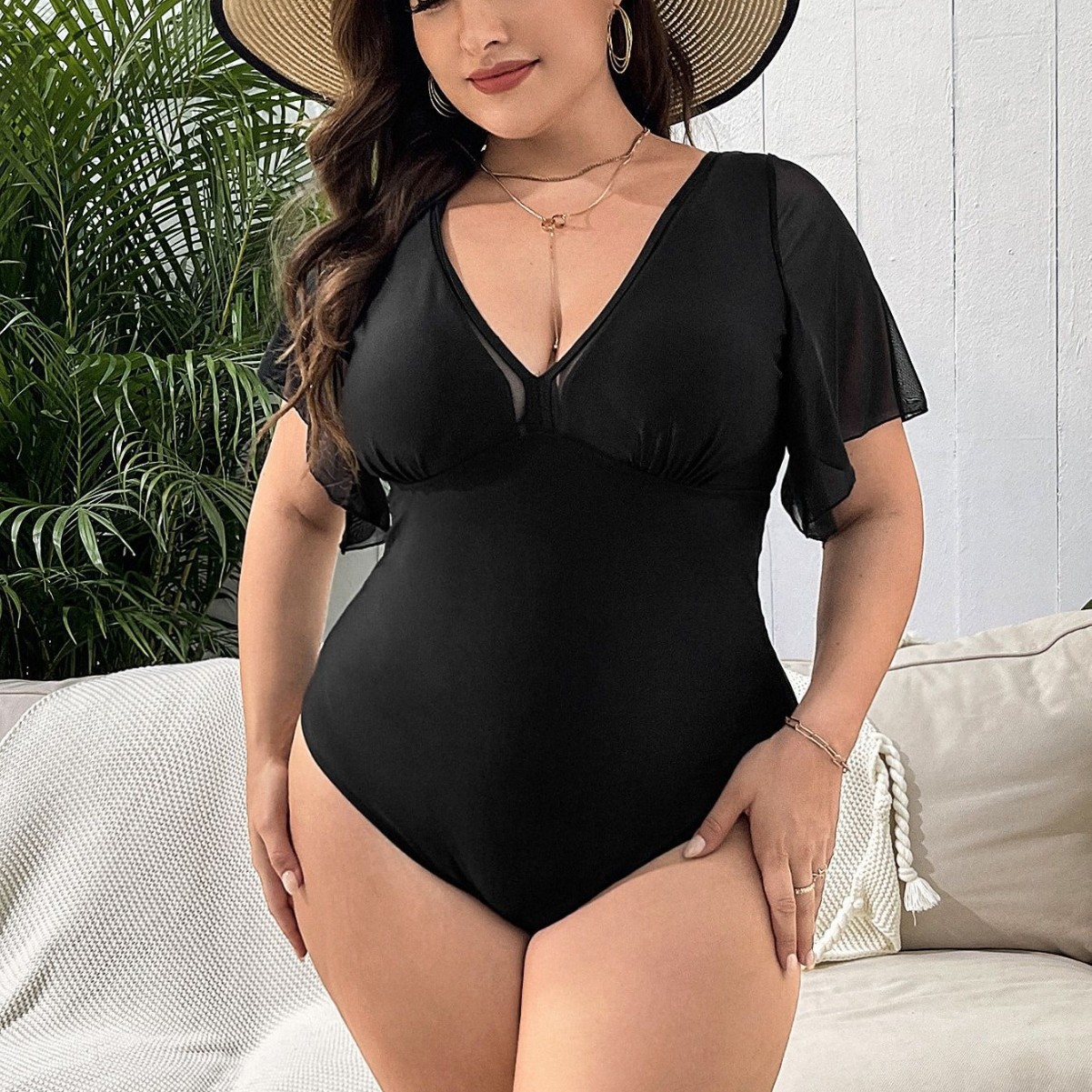 European and American plus size plus size one-piece swimsuit AliExpress Amazon cross-border women's swimsuit cross-border belly contracting fat woman V-neck