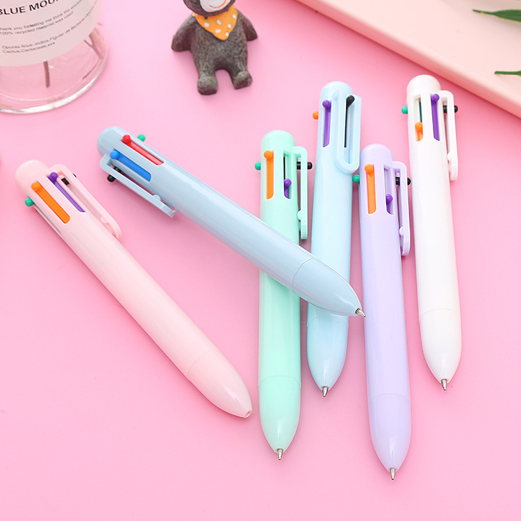 ins high-looking Macaron 6-color ballpoint pen cute student stationery push pen girl heart color journal pen
