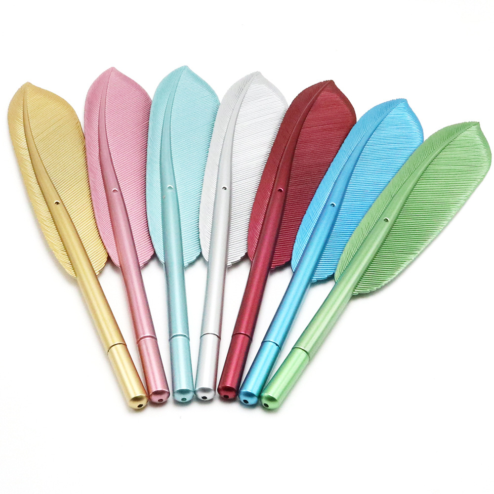 Japanese and Korean Creative Stationery Plastic Quill Pen Creative Advertising Gel Pen Feather Shape Cute Cartoon Pen Set logo