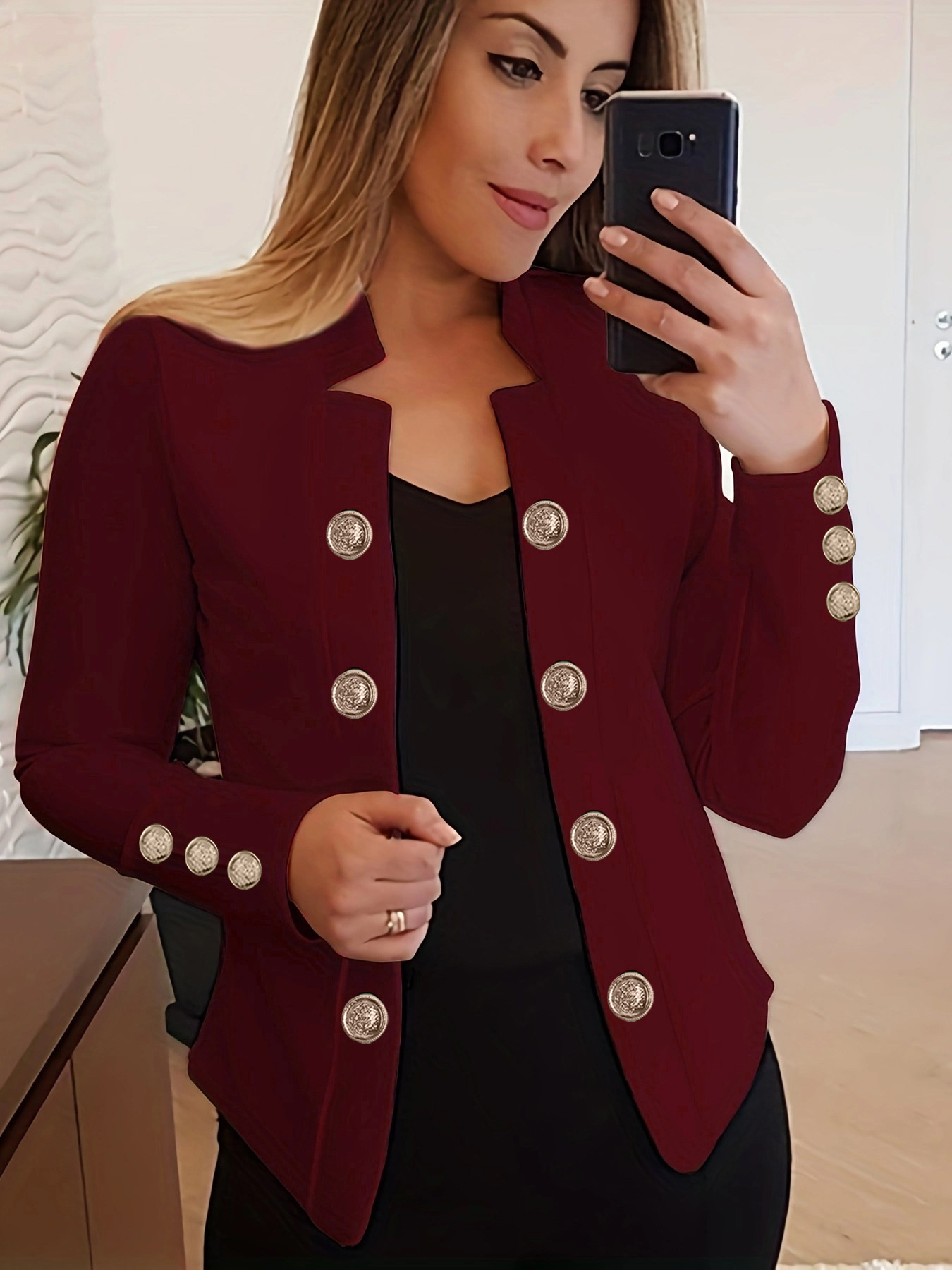  new Amazon AliExpress European and American fashion women's long-sleeved tops two-button small blazer