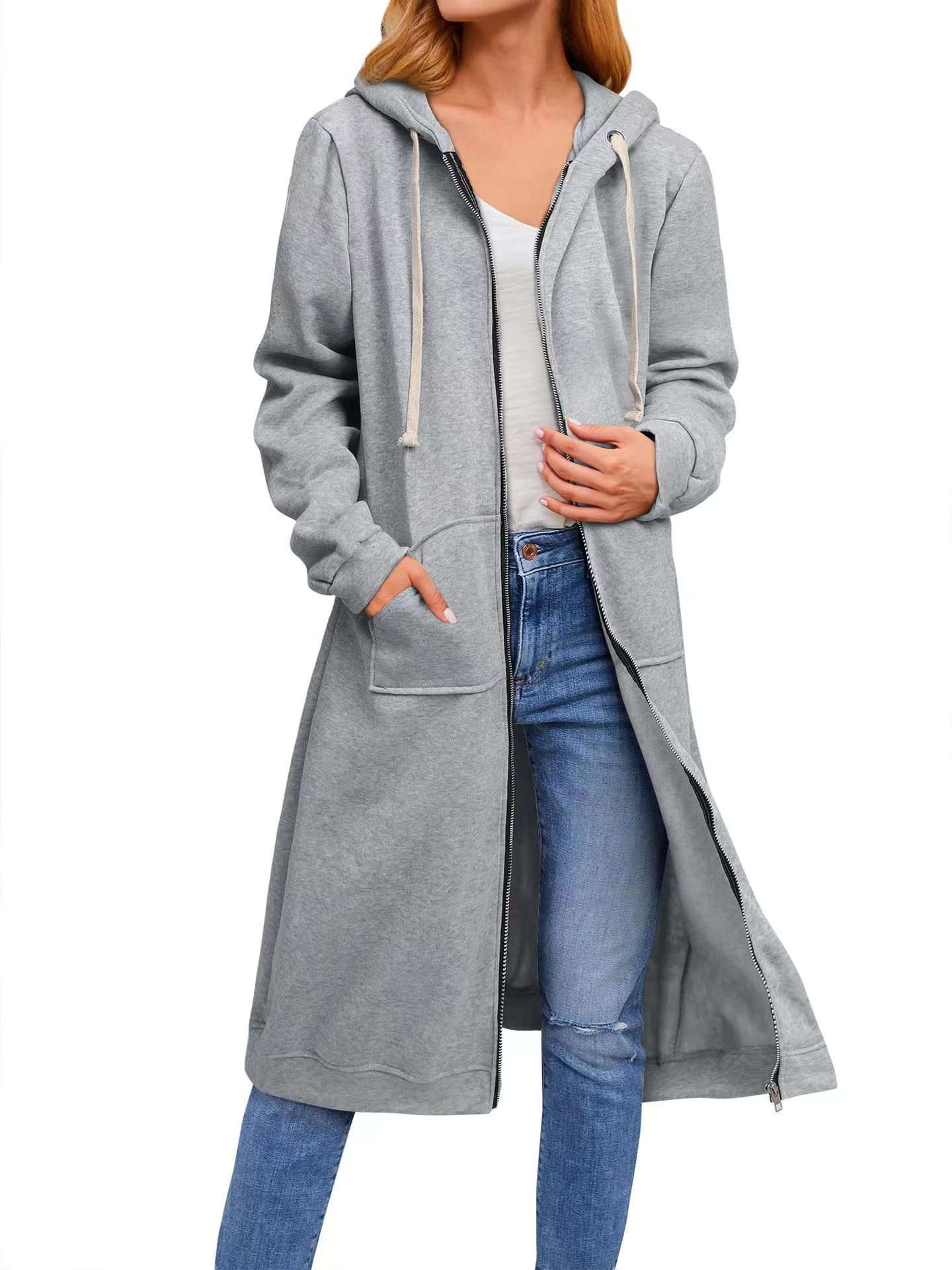 2025 Europe and America Amazon Independent Station Fall/Winter Cross-border New Women's Loose Zipper Long Cardigan Jacket