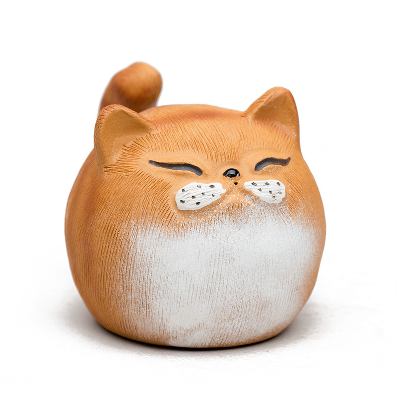 Yixing raw ore purple sand tea pet cat ornaments personality creative mud painting lucky cat sculpture tea play tiger cat manufacturers