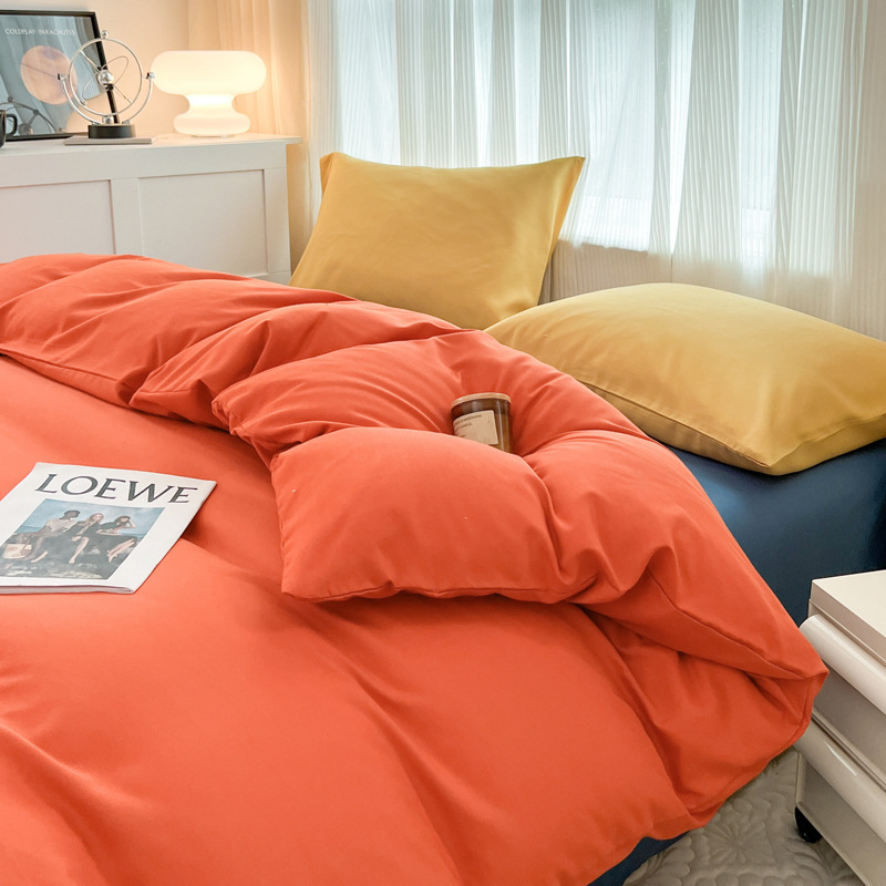 Strict selection of wholesale four-piece spring solid color sanding sheets quilt cover water-washed cotton ins wind double bed supplies