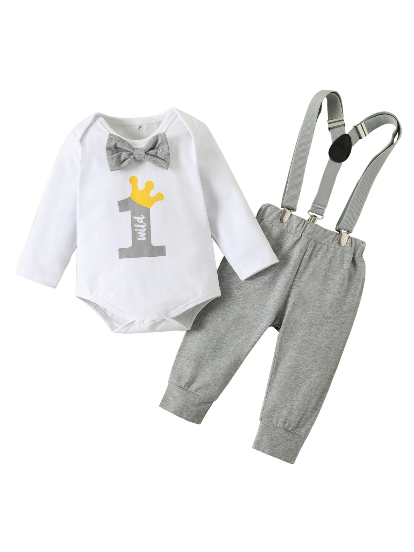 European and American Baby Boy 1 year old ONE letter printing bow tie birthday gentleman cotton suit two-piece set