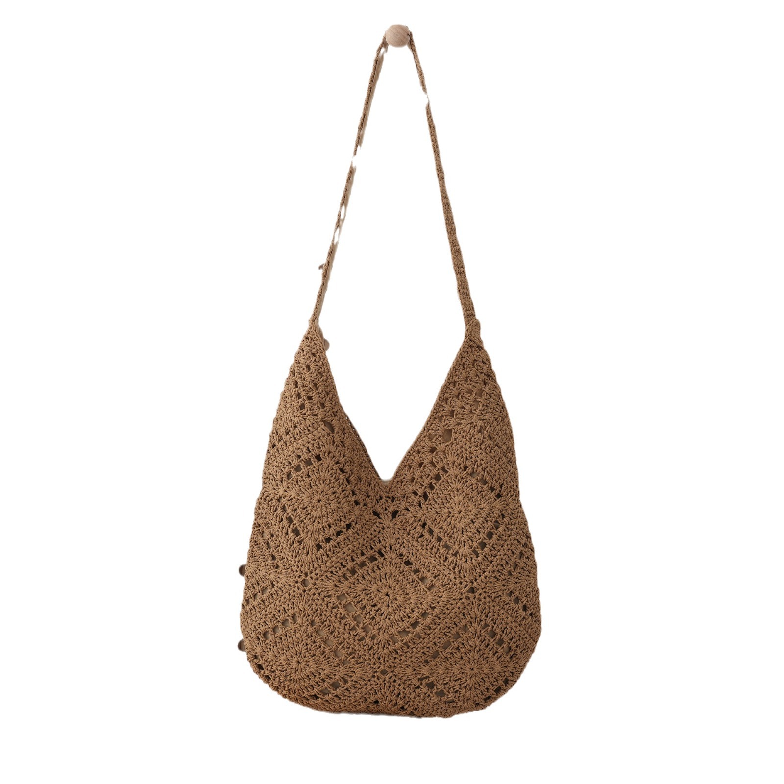 Nature-inspired minimalist diamond pattern cotton wire woven bag, grandmother's square swallowtail grass woven bag, everyday casual beach bag for women