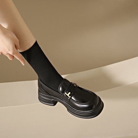 2024 New Mary Jane Thick-soled British Leather Shoes Increased Loafers Women's Casual Fashionable All-match Soft-soled Women's Shoes