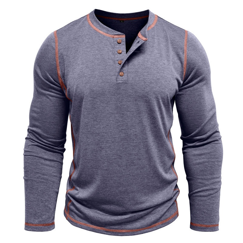 2024 Men's Wear Fall/Winter plus size Men's Long-sleeved T-shirt Men's Henry Shirt Four-button Top