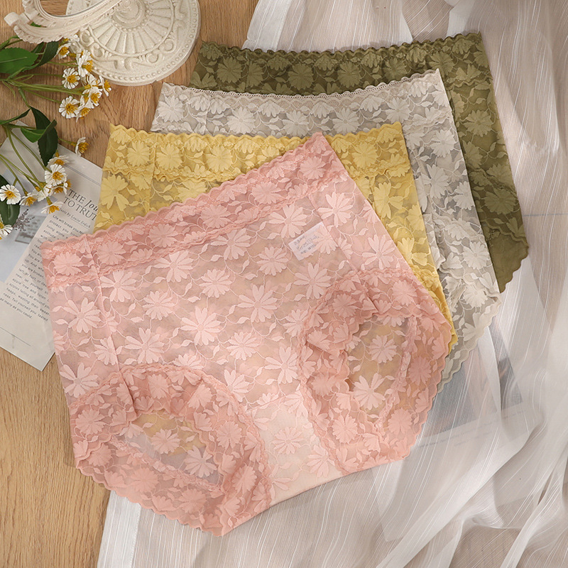 Lace Panties for Women Sexy Girls Born Mulberry Silk Crotch Large Size Lightweight Breathable High Waist Pure Triangle Shorts for Women