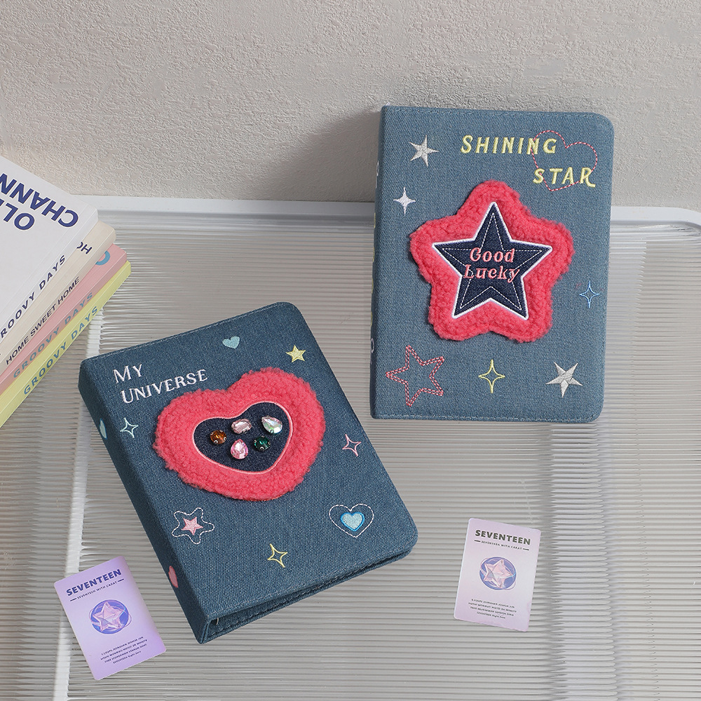 ins Korean style retro A5 denim love album Girl's four-grid card book student three-inch star storage book