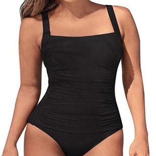 Baidun new cross-border Amazon popular European and American sexy solid color pleated women's one-piece swimsuit