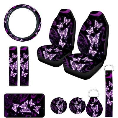 Car cross-border Universal printing purple series of butterfly front seat cover 10 piece set Amazon plus small accessories