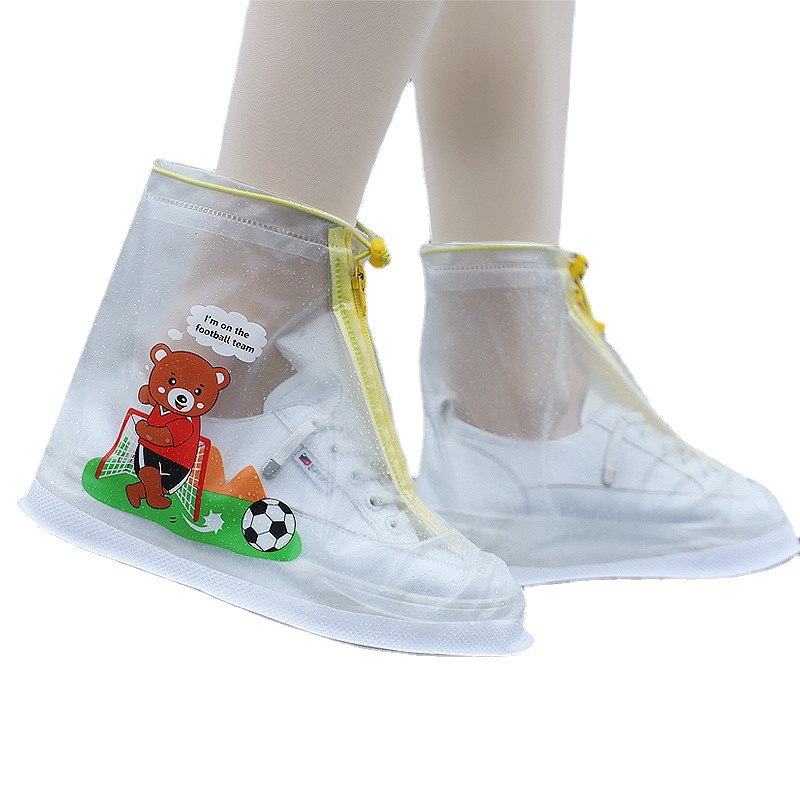 Factory Flat Heel Middle Tube Children's Rain Shoe Cover Round Head Pink Cute Cartoon Pattern Non-slip Wear-resistant Outdoor Water Shoe Cover