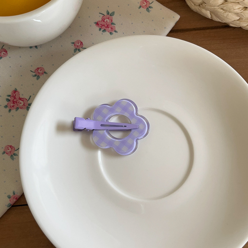 Forcina per capelli con motivo floreale a pois a quadri ritagliati, a forma di cuore, versatile, con fiore, per il trucco, con clip a becco d'anatra, con frangia spezzata_voghion.com