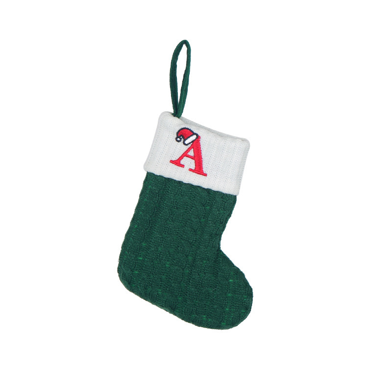 2024スポットクリスマス装飾品子供用ニットグリーン刺繍アルファベットクリスマス靴下クリスマス祭り装飾|undefined
