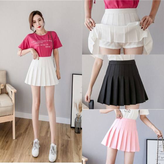 Spot high waist pleated skirt skirt women's autumn skirt academic style Korean solid color anti-light A- line skirt wholesale