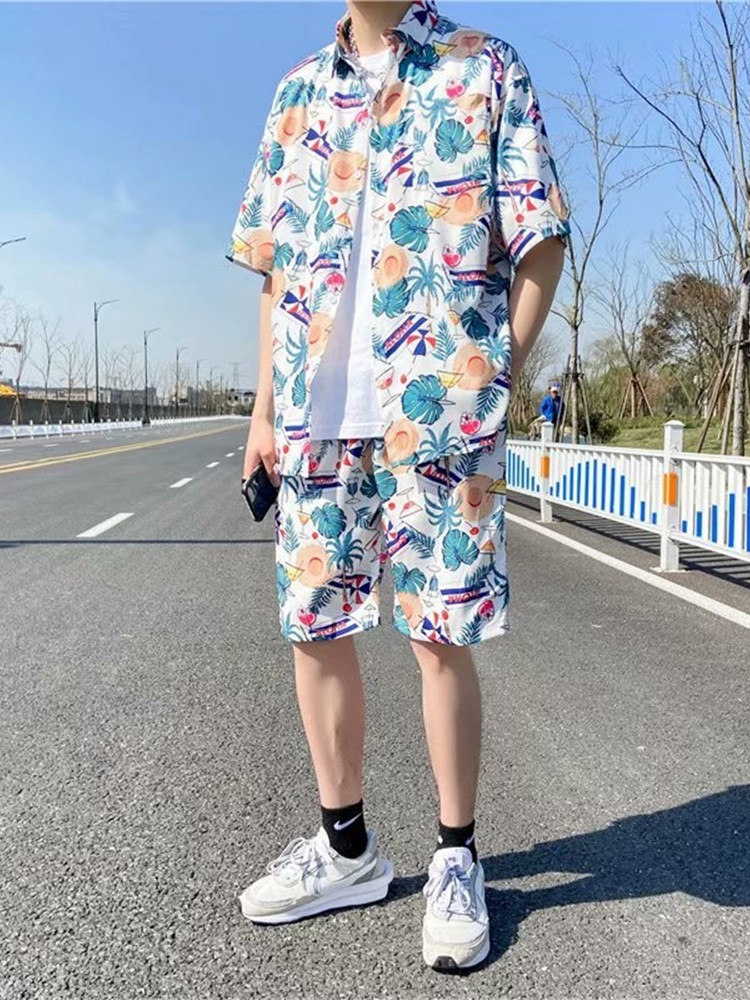 Summer Beach Suit Men's Sanya Seaside Vacation Two-piece Clothes Hawaiian Style Travel Wear Men's Couple