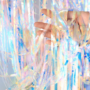 Cross-border high-end 1*2m transparent colorful rain silk curtain colorful party wedding rain silk curtain tassel factory party decoration