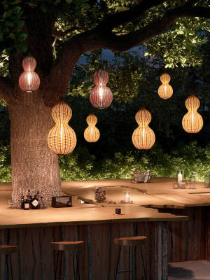 Outdoor chandelier rattan Villa Pavilion lamp yard landscape lamp waterproof corridor garden lamp Chinese gourd hanging tree lamp