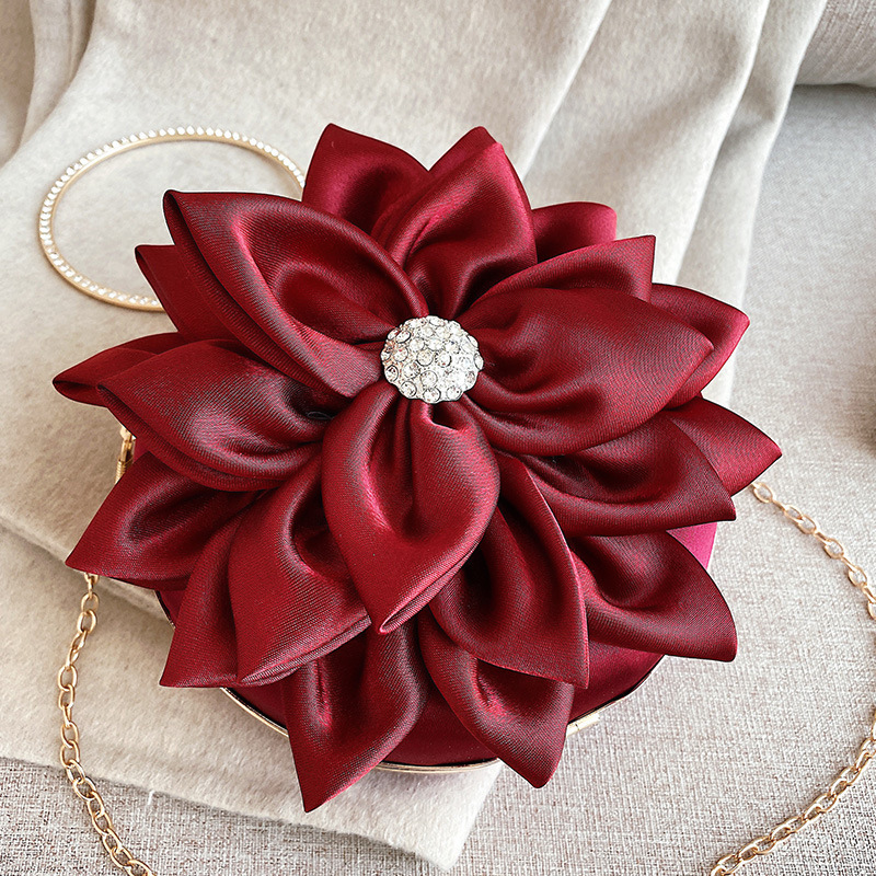 2022 new women's bag sweet all-match flower bag with diamond mini round evening bag portable dress cheongsam bag for women