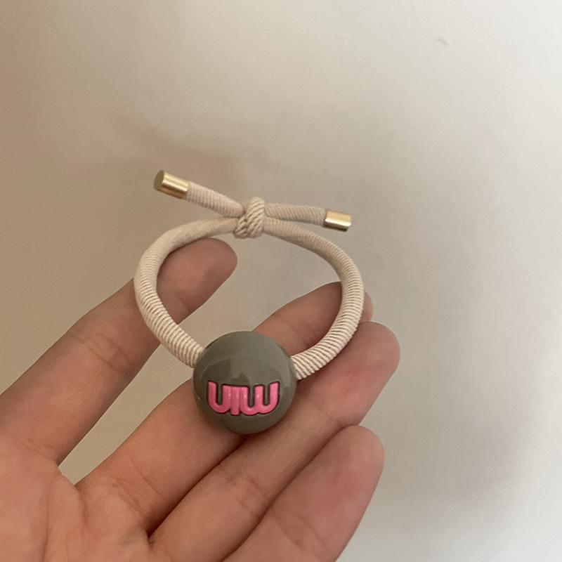 Élastique pour cheveux avec boule de couleur bonbon et lettre haute pour queue de cheval, anneau pour cheveux, accessoires pour cheveux de célébrités Internet pour femmes_voghion.com