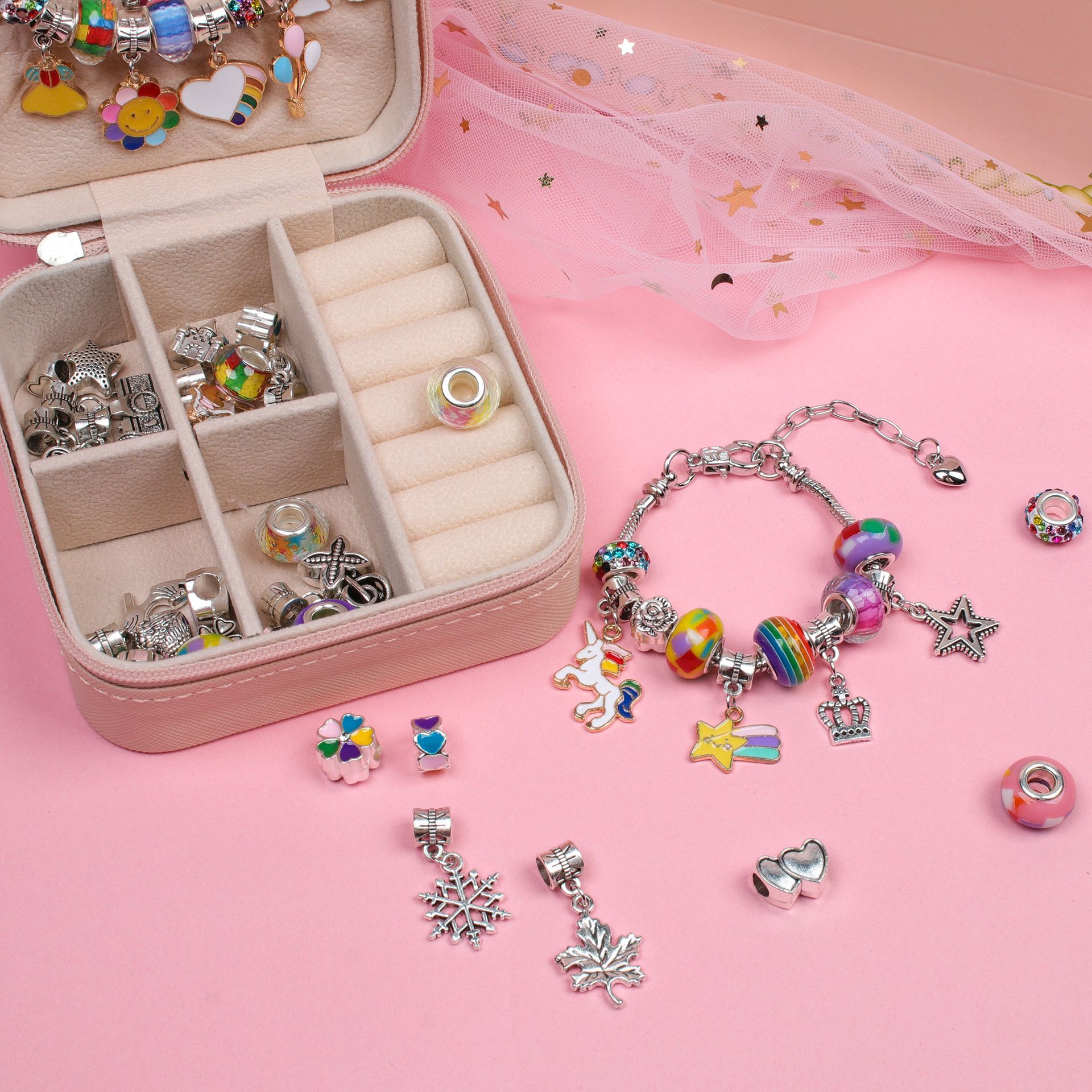 Popular children's jewelry educational creative diy crystal beaded bracelet girl's birthday gift gift box suit