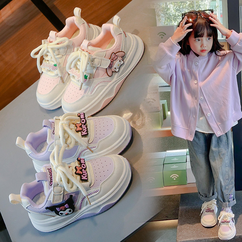 Girls kulomi board shoes 2024 spring and autumn new children's sneaker big children's casual shoes soft bottom non-slip