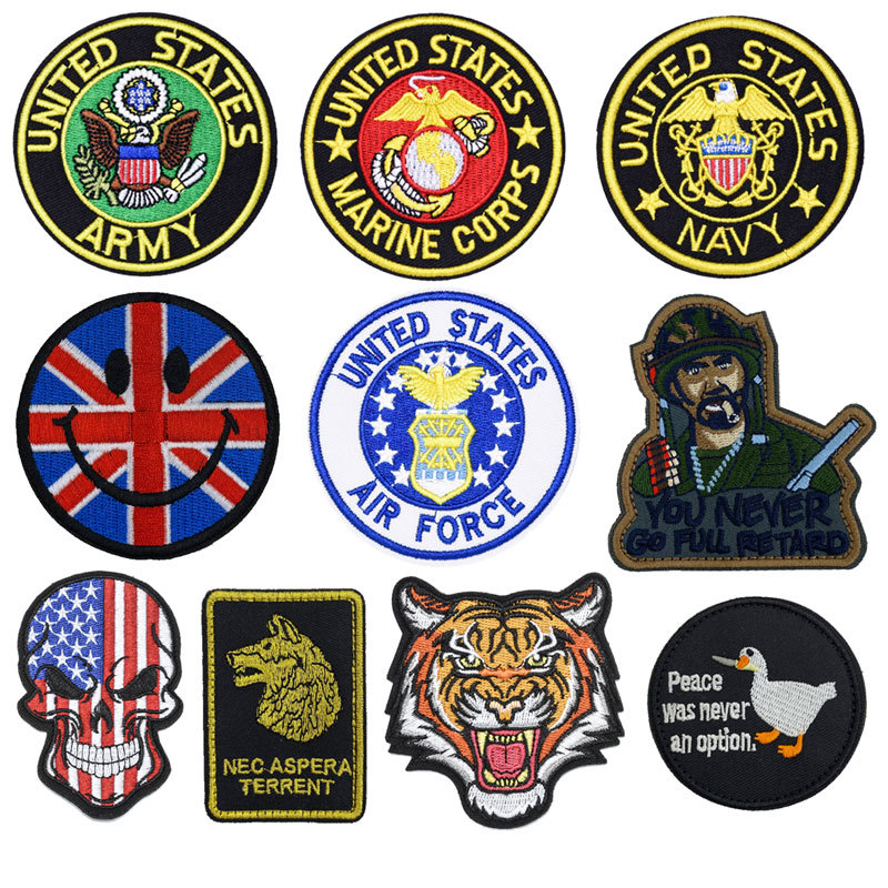 Cartoon Badge Velcro Outer Space Rice Flag Morale Embroidery Cloth Sticker Gold Thread Wolf Head Tiger Head Badge Armband Sticker