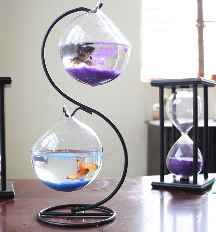 Hanging Transparent Bucket Fish Tank Desktop Small Aquarium Mini Gold Fish Tank Glass Creative Ecological Fish Tank