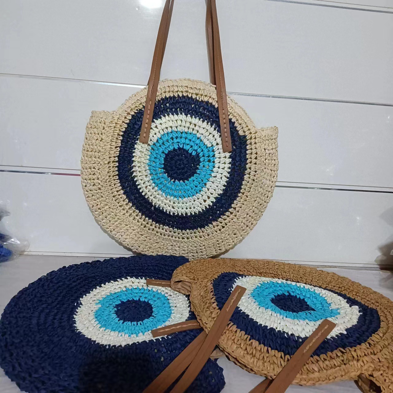 New Vintage Mori Style Round Crochet Straw Bag Women's Summer Bag All-match Beach Travel Holiday Leisure Bag