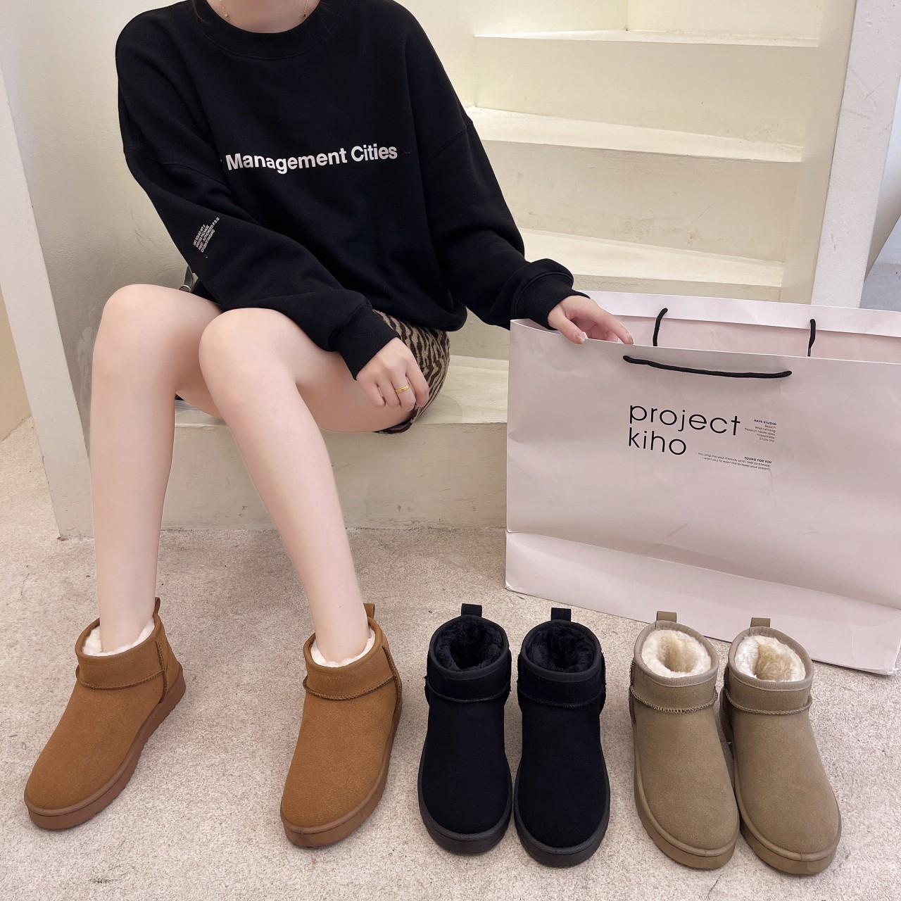 Snow Boots women's short fleece-lined thick warm cotton-padded shoes non-slip winter New shoes female students Korean style women's shoes