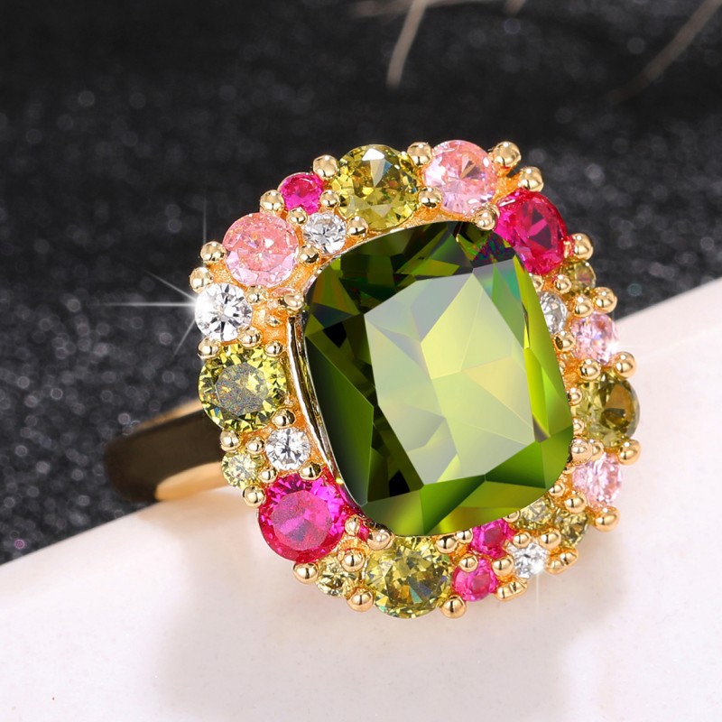 Cao Shi Evropský a americký luxusní prsten Escape Forest Princess Smaragdový čtverec Elegantní prsten Tajná zahrada Vintage prsten_voghion.com