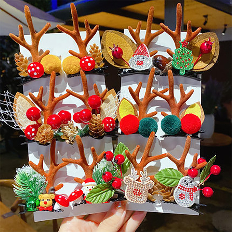 Christmas Hairpin Jewelry Antler 2023 New Side Clip Hair Accessories Party Cartoon Funny Hairpin Children's Clip