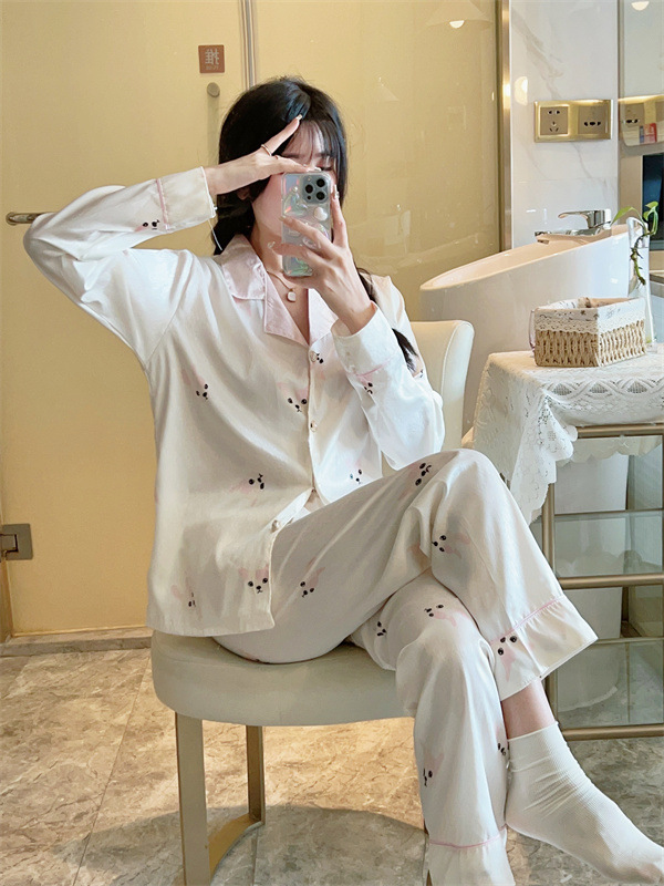 Pajamas Women's Spring and Autumn Thin Ice Silk High-end Women's Long-sleeved Cardigan Summer Home Clothes Suit Can be Wearing Wholesale