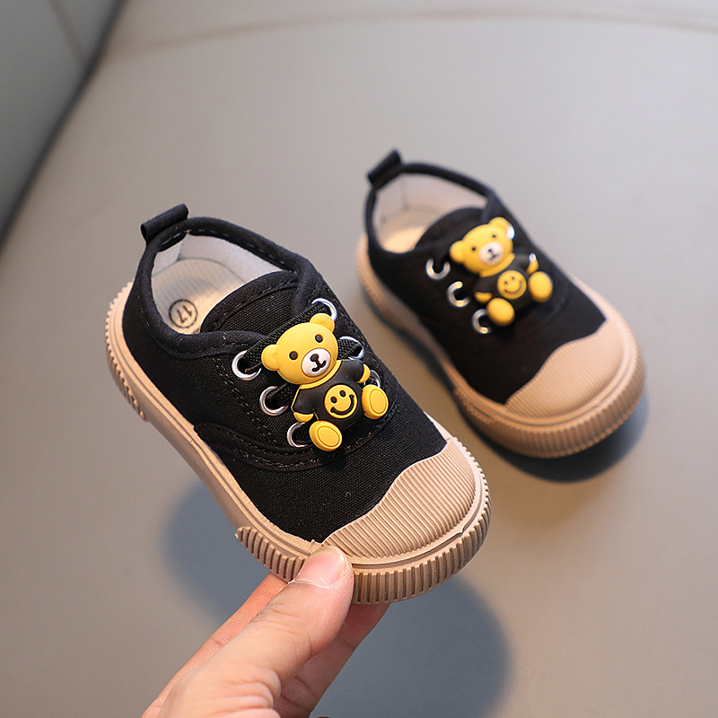 2024 Spring and Autumn Baby Shoes Cartoon Bear Soft Sole Toddler Shoes Men's and Women's Shoes Baby Shoes Canvas Shoes