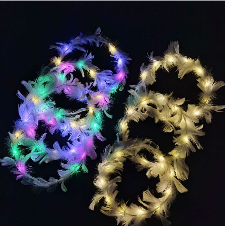 Luminous feather wreath Angel hairband girl's small gift flash ear scenic spot hot sale wreath Square play
