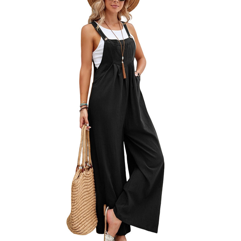 2023 Amazon hot selling eBay independent station wish European and American women's clothing popular solid color casual suspender trousers