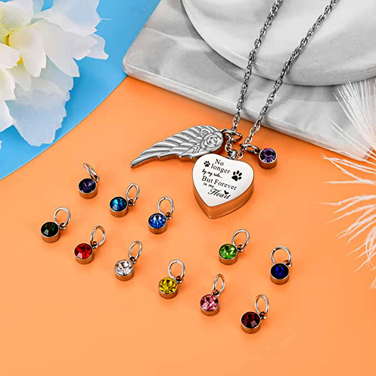 Fashion New in Memory of Family Pet Necklace with Ashes and Hair Perfume Pendant Stainless Steel Heart-Shaped Wings Necklace