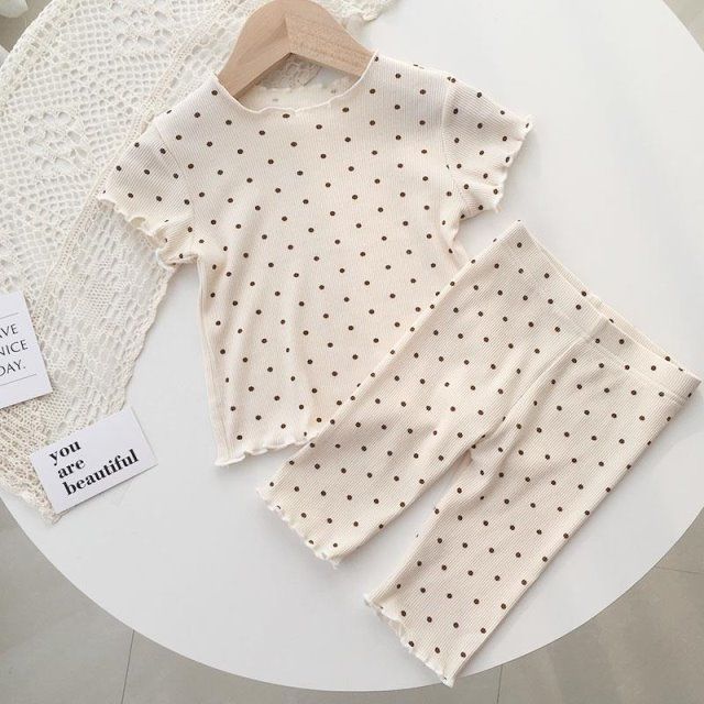 Baby's Pajamas Ice Silk suit Dot Western Girl's Summer Two-piece Home Clothes Children's Casual Air-conditioning Clothes