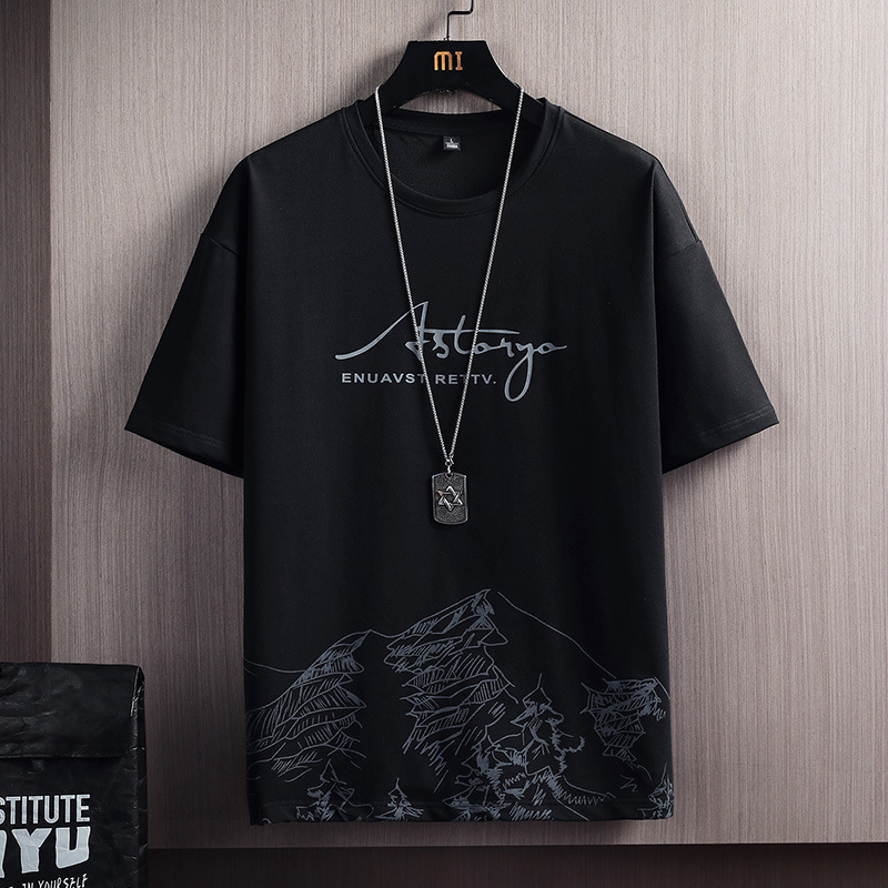 Sports suit men's summer short sleeve 2022 new trendy simple half sleeve printed T-shirt casual shorts set