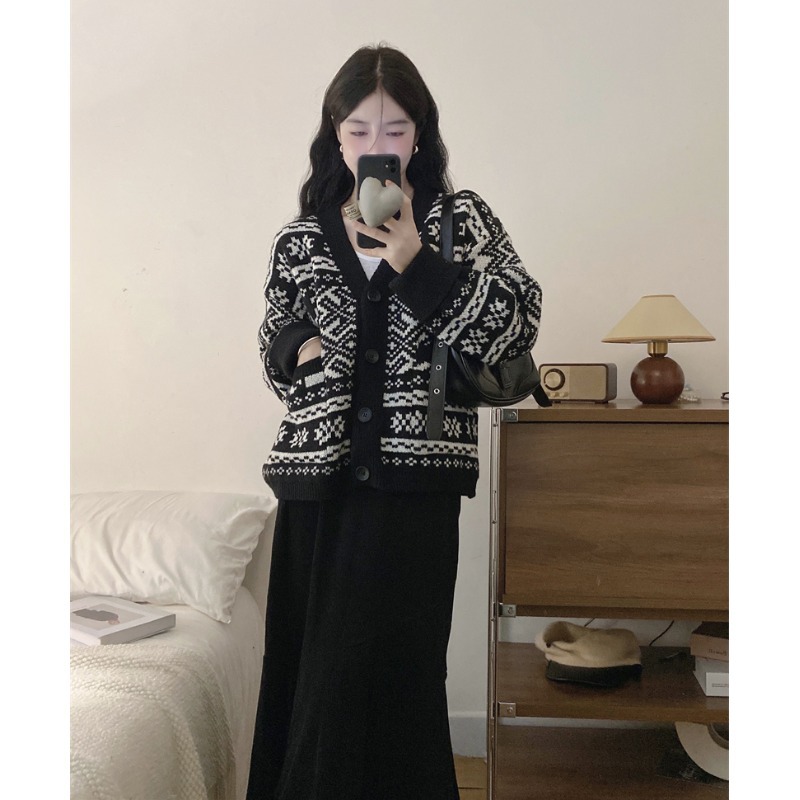 Vintage Fragrant Style Sweater Short Coat Women's Autumn and Winter plus size chubby girl Elegant Age-reducing Slimming Knitted Cardigan Top