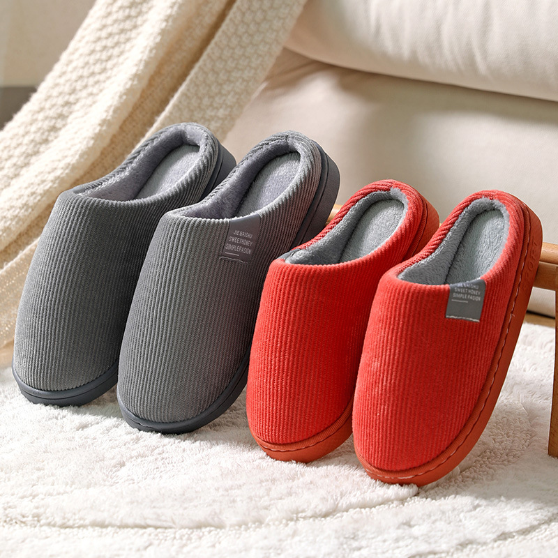 Cixi Uno New Cotton Slippers Thickened Couple Corduroy Side Label Non-slip Home Shoes Japanese-Korean Men's Wooden Shoes