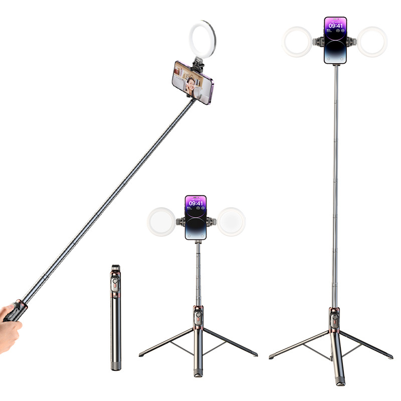 Anti-shake Selfie Stick Mobile Phone Bracket Photo Live Bracket Lazy People  Multifunctional Bluetooth Beauty Light Tripod