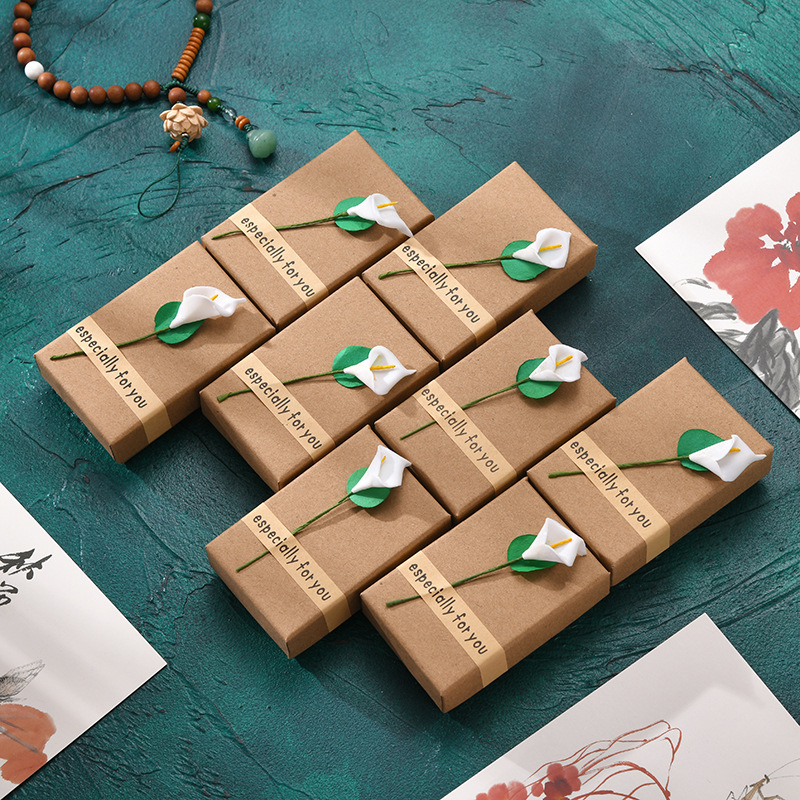 Spot wholesale handmade vintage kraft paper decals jewelry box ring box necklace pendant box classic jewelry box