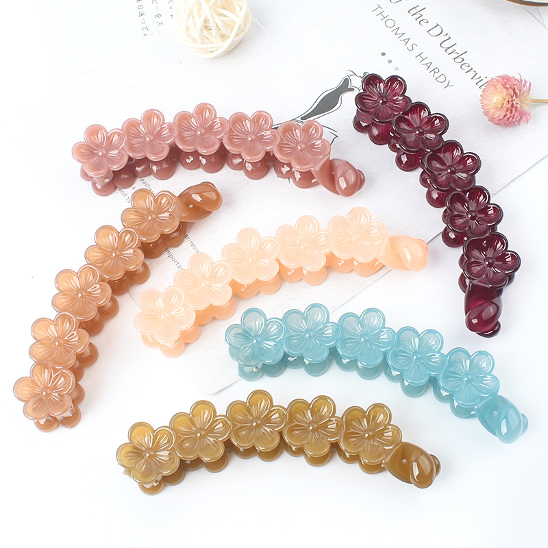 Korean Flower Twist Clip Small Hair Small Simple Vertical Clip Pony Tail Hairpin Non-slip All-match Back Head Hairpin