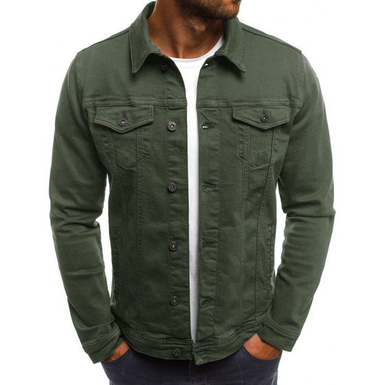 European size cross-border spring and autumn winter men's youth jacket denim clothing slim fit tooling solid color thick shirt coat foreign trade