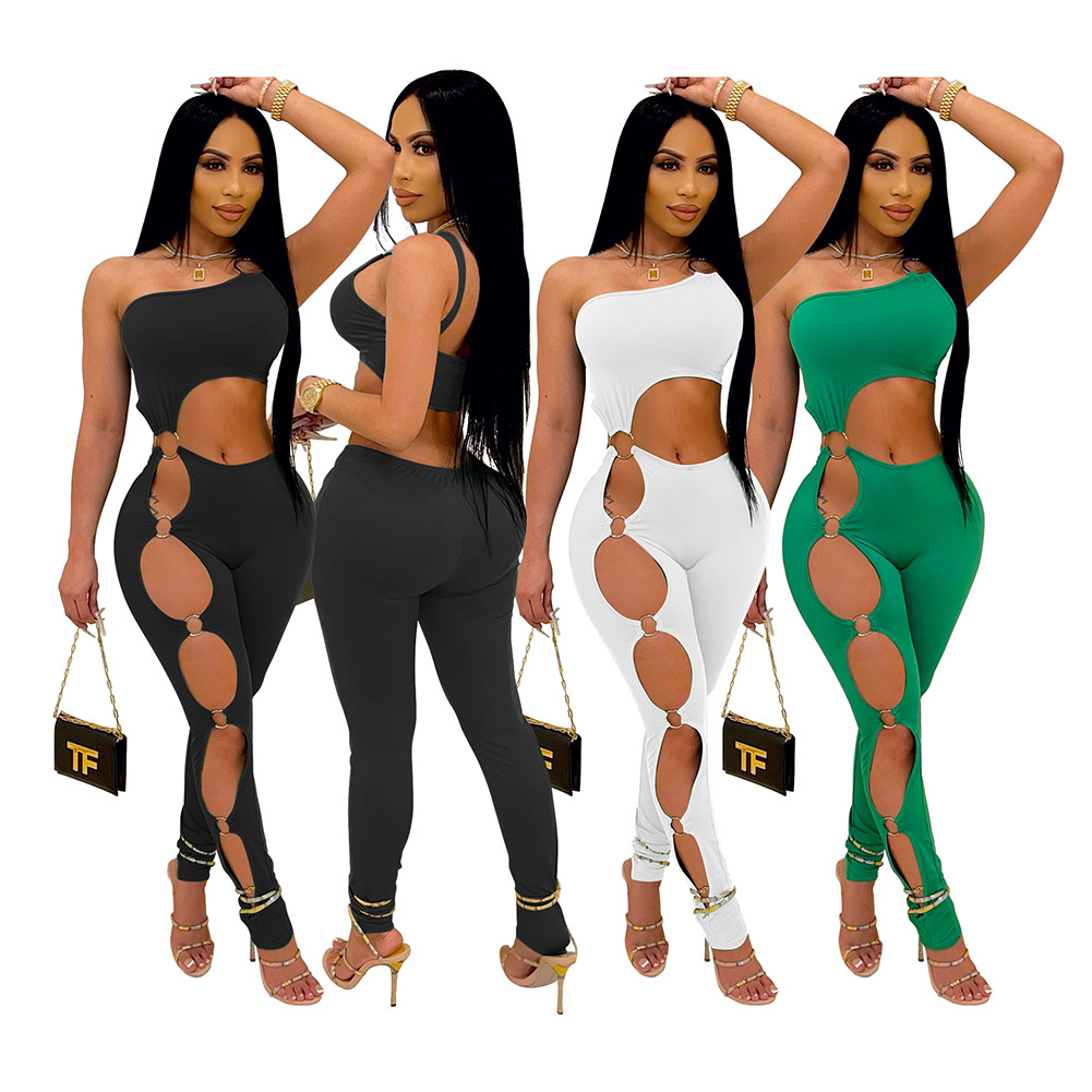 D88120 European and American Women's Clothing Amazon Independent Station Spring and Autumn Off-shoulder Sexy Tight Casual Jumpsuit